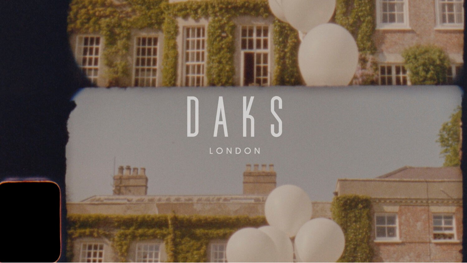 Daks AW Super 8 film shot in England with models dancing in palace setting capturing heritage and party atmosphere